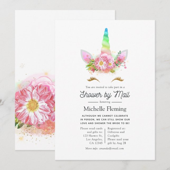 Rainbow Unicorn Baby Shower by Mail Inbjudningar (Fram/baksida)