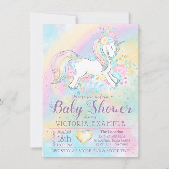 Rainbow Unicorn Baby Shower-inbjudningar Inbjudningar (Framsida)