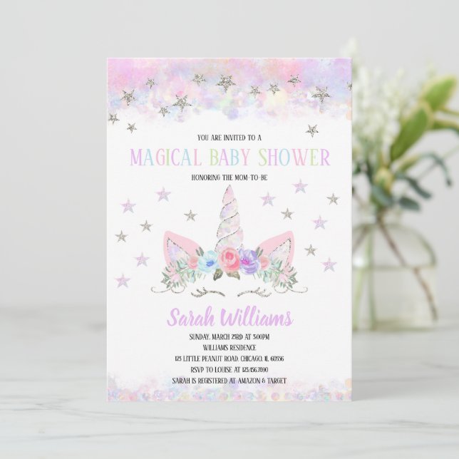 Rainbow Unicorn Baby Shower Invitation Inbjudningar (Stående Fram)