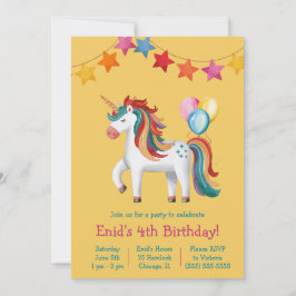 Rainbow Unicorn, Balloons & Banner Birthday Party Inbjudningar