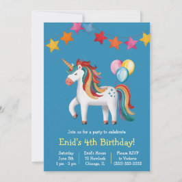 Rainbow Unicorn, Balloons & Banner Birthday Party Inbjudningar