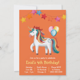 Rainbow Unicorn, Balloons & Banner Birthday Party Inbjudningar