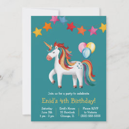 Rainbow Unicorn, Balloons & Banner Birthday Party Inbjudningar