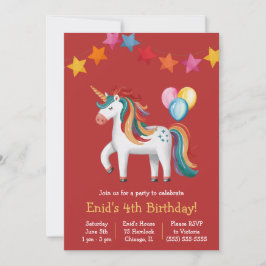 Rainbow Unicorn, Balloons & Banner Birthday Party Inbjudningar