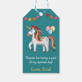 Rainbow Unicorn, Balloons & Banner Birthday Party Presentetikett