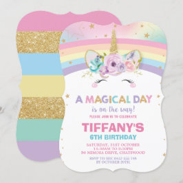 Rainbow Unicorn Birthday bjudande 1:a födelsedagen Inbjudningar