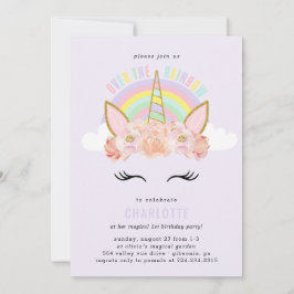 Rainbow Unicorn Birthday bjudande Rosa Guld Inbjudningar