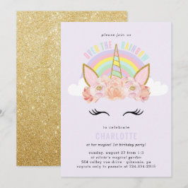 Rainbow Unicorn Birthday bjudande Rosa Guld Inbjudningar