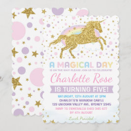 Rainbow Unicorn Birthday bjudande Rosa Guld Inbjudningar