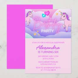 Rainbow Unicorn Birthday Bjuder 6e Girl Inbjudningar