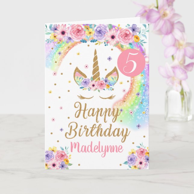 Rainbow Unicorn Birthday Card Kort (Orkide)
