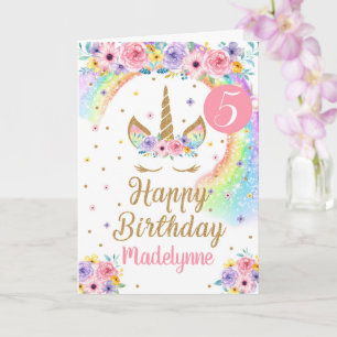 Rainbow Unicorn Birthday Card Kort