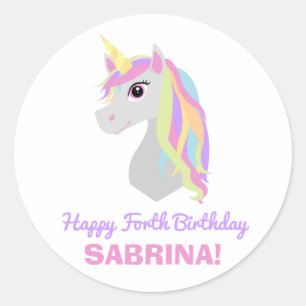Rainbow Unicorn Birthday Custom Name Age Sticker Runt Klistermärke