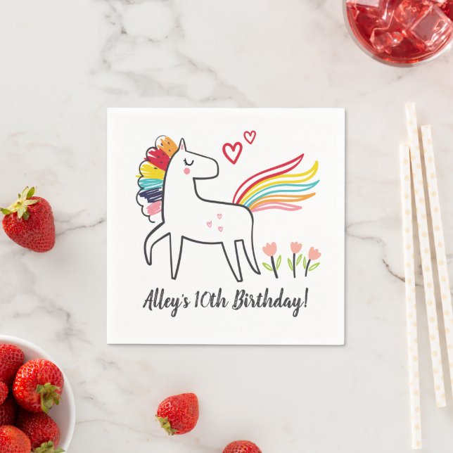 Rainbow Unicorn Birthday Custom Name Stickers Pappersservett (Insitu)