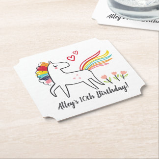 Rainbow Unicorn Birthday Custom Name Underlägg Papper