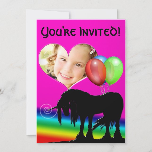 Rainbow Unicorn Birthday (fotokort) Inbjudningar (Framsida)