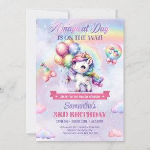 Rainbow Unicorn Birthday Girls Pastel 3rd Birthday Inbjudningar