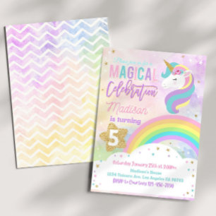 RAINBOW UNICORN Birthday-inbjudan Editable Unico Inbjudningar