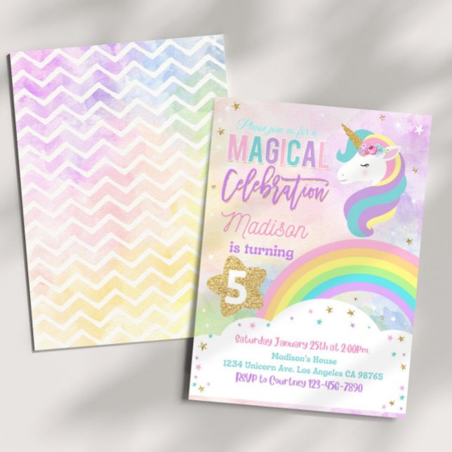 RAINBOW UNICORN Birthday-inbjudan Editable Unico Inbjudningar (Skapare uppladdad)