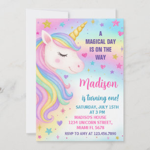 Rainbow Unicorn Birthday-inbjudan Inbjudningar