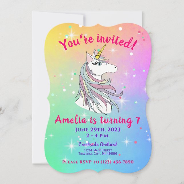 Rainbow Unicorn Birthday-inbjudan Inbjudningar (Framsida)