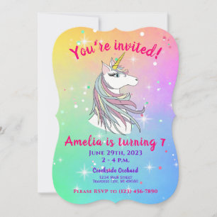 Rainbow Unicorn Birthday-inbjudan Inbjudningar