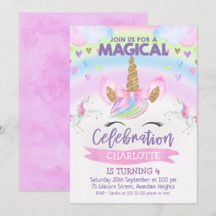 Rainbow Unicorn Birthday-inbjudan Inbjudningar