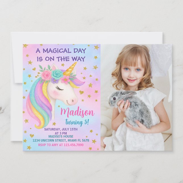 Rainbow Unicorn Birthday-inbjudan Inbjudningar (Framsida)
