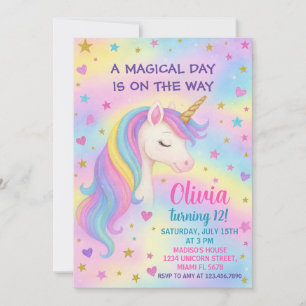 Rainbow Unicorn Birthday-inbjudan Inbjudningar