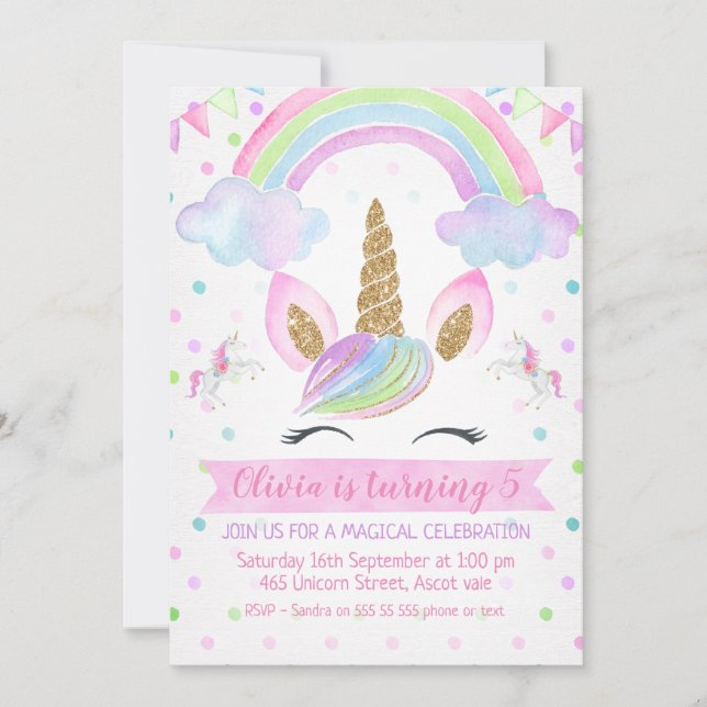 Rainbow Unicorn Birthday-inbjudan Inbjudningar (Framsida)