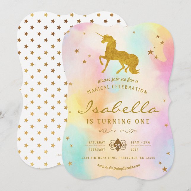 Rainbow Unicorn Birthday-inbjudan Inbjudningar (Fram/baksida)