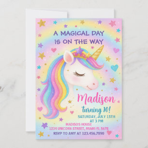 Rainbow Unicorn Birthday-inbjudan Inbjudningar