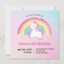 Rainbow Unicorn Birthday-inbjudan