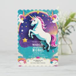 Rainbow Unicorn Birthday Inbjudan - Magic!