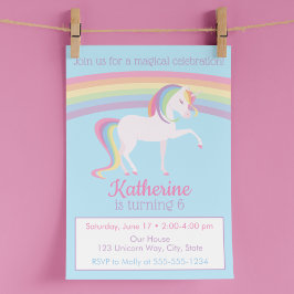 Rainbow Unicorn Birthday Inbjudningar