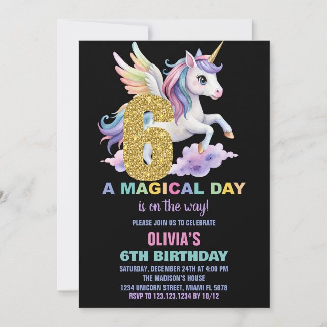 Rainbow Unicorn Birthday-inbjudningar - flygresa Inbjudningar (Framsida)