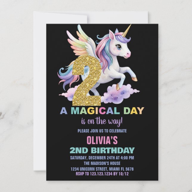 Rainbow Unicorn Birthday-inbjudningar - flygresa Inbjudningar (Framsida)