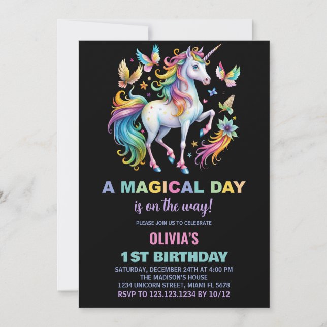 Rainbow Unicorn Birthday-inbjudningar Inbjudningar (Framsida)