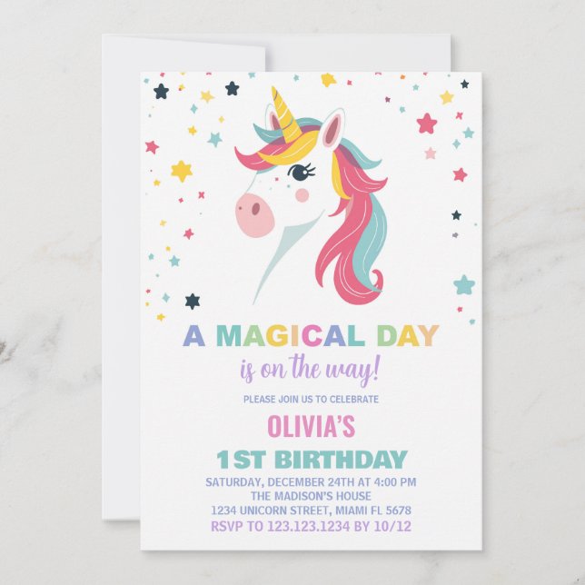 Rainbow Unicorn Birthday-inbjudningar Inbjudningar (Framsida)