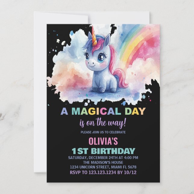 Rainbow Unicorn Birthday-inbjudningar Inbjudningar (Framsida)