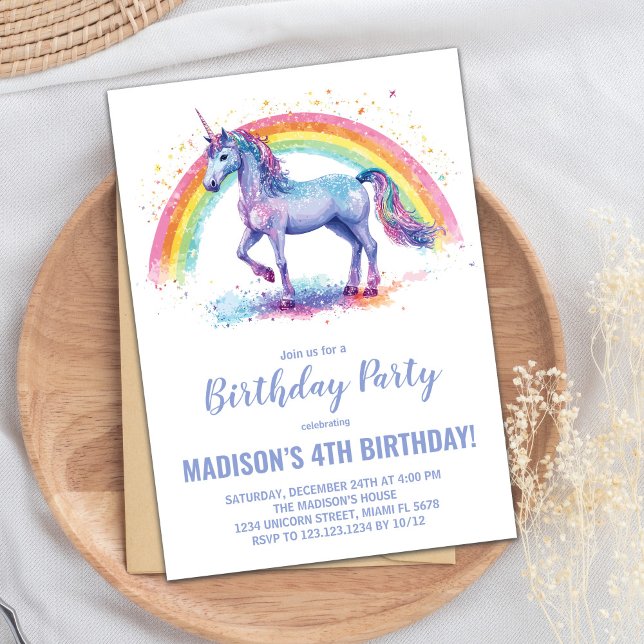 Rainbow Unicorn Birthday-inbjudningar Inbjudningar (Rainbow Unicorn Birthday Invitations)