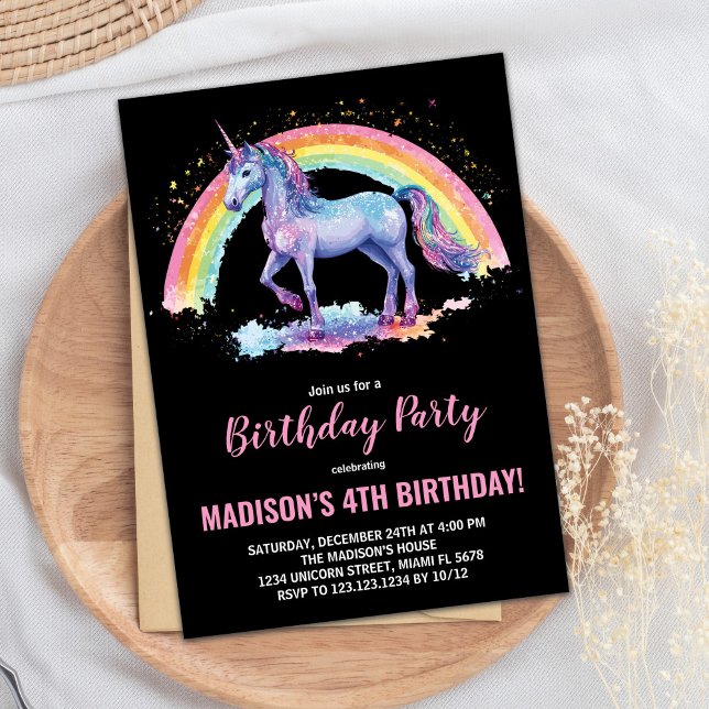 Rainbow Unicorn Birthday-inbjudningar Inbjudningar (Rainbow Unicorn Birthday Invitations)