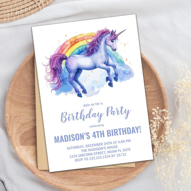 Rainbow Unicorn Birthday-inbjudningar Inbjudningar (Rainbow Unicorn Birthday Invitations)
