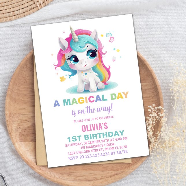 Rainbow Unicorn Birthday-inbjudningar Inbjudningar (Rainbow Unicorn Birthday Invitations)