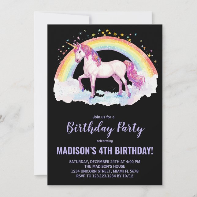 Rainbow Unicorn Birthday-inbjudningar Inbjudningar (Framsida)