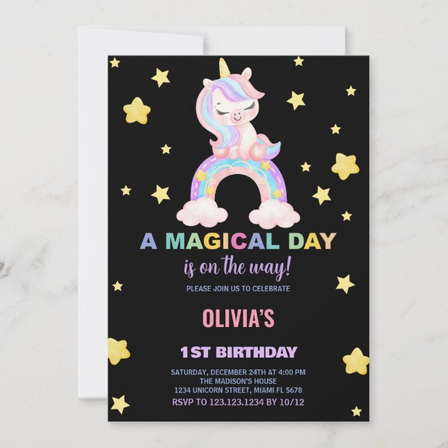 Rainbow Unicorn Birthday-inbjudningar Inbjudningar (Framsida)