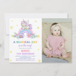 Rainbow Unicorn Birthday-inbjudningar med foto Inbjudningar