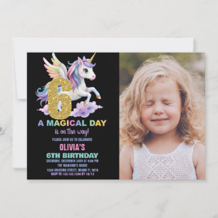 Rainbow Unicorn Birthday-inbjudningar med foto Inbjudningar