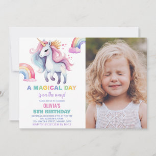 Rainbow Unicorn Birthday-inbjudningar med foto Inbjudningar