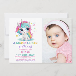 Rainbow Unicorn Birthday-inbjudningar med foto Inbjudningar